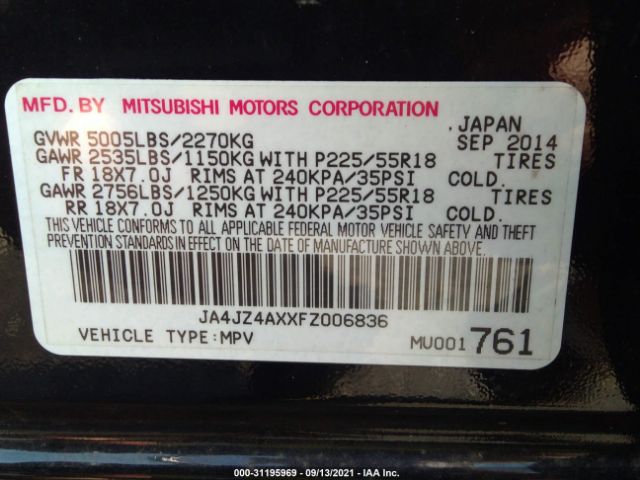 Photo 8 VIN: JA4JZ4AXXFZ006836 - MITSUBISHI OUTLANDER 