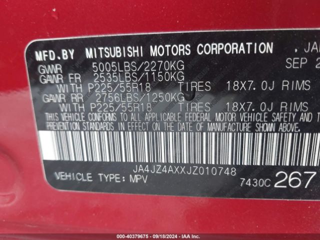 Photo 8 VIN: JA4JZ4AXXJZ010748 - MITSUBISHI OUTLANDER 