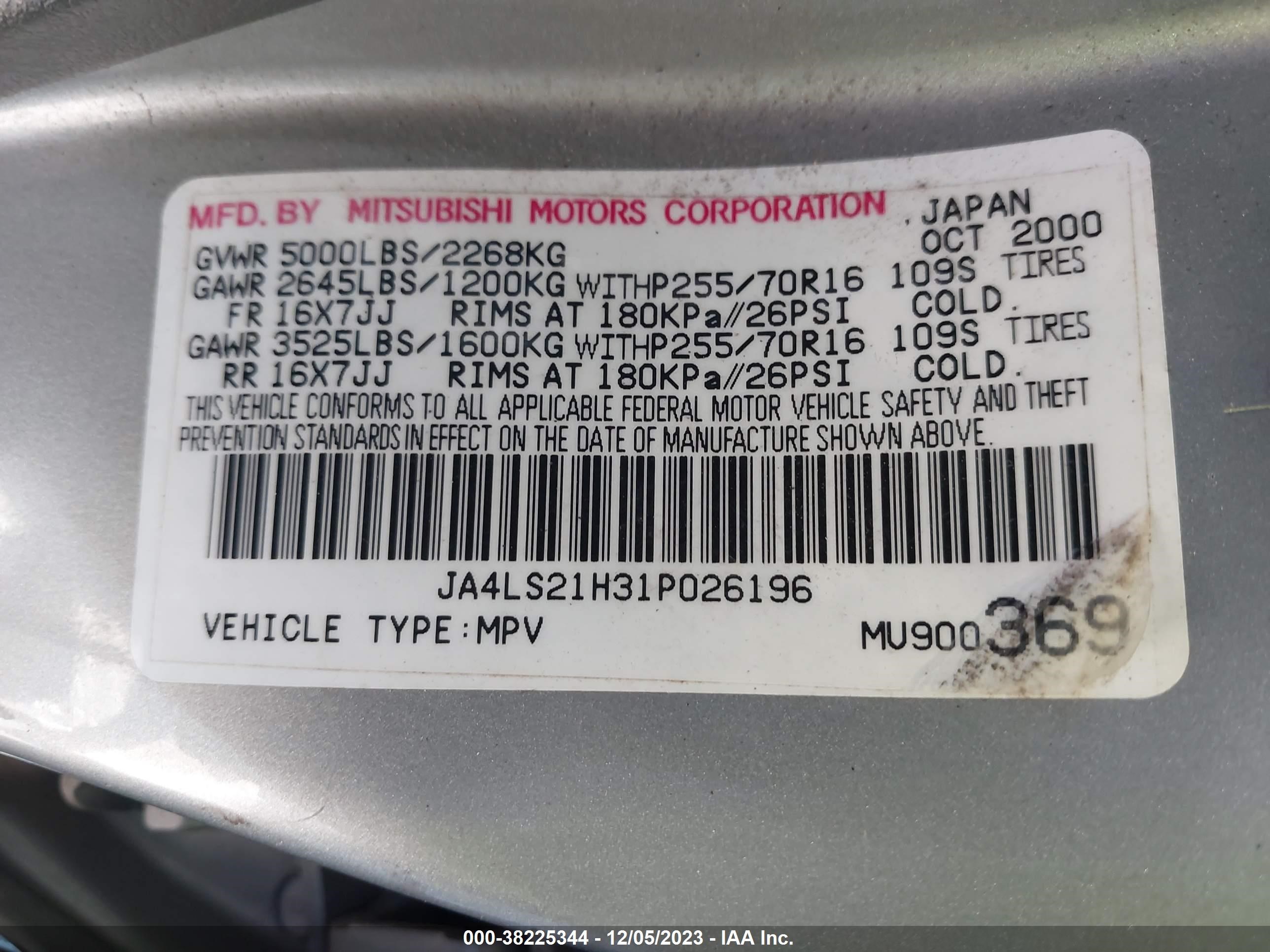 Photo 8 VIN: JA4LS21H31P026196 - MITSUBISHI MONTERO SPORT 