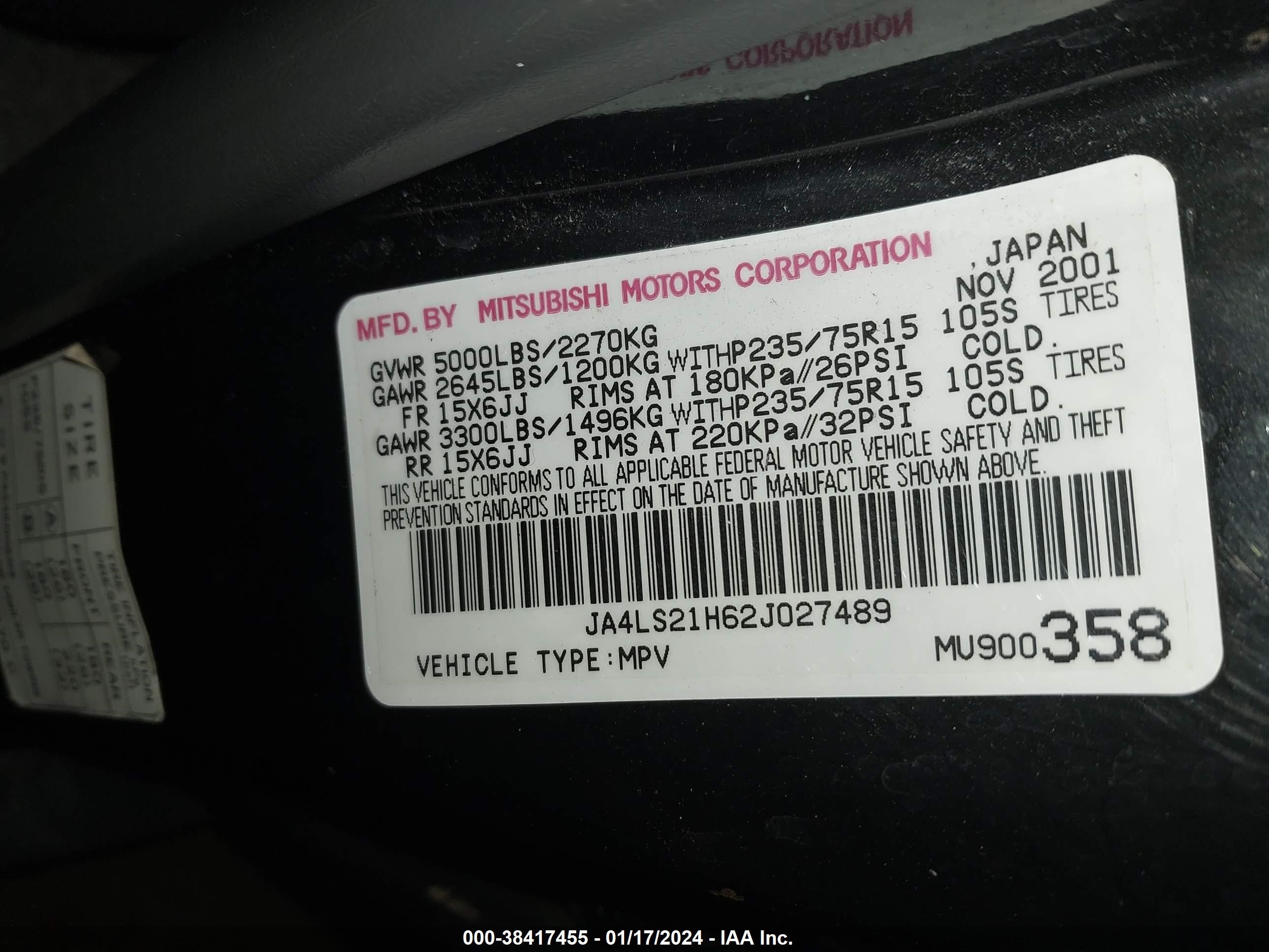 Photo 8 VIN: JA4LS21H62J027489 - MITSUBISHI MONTERO SPORT 