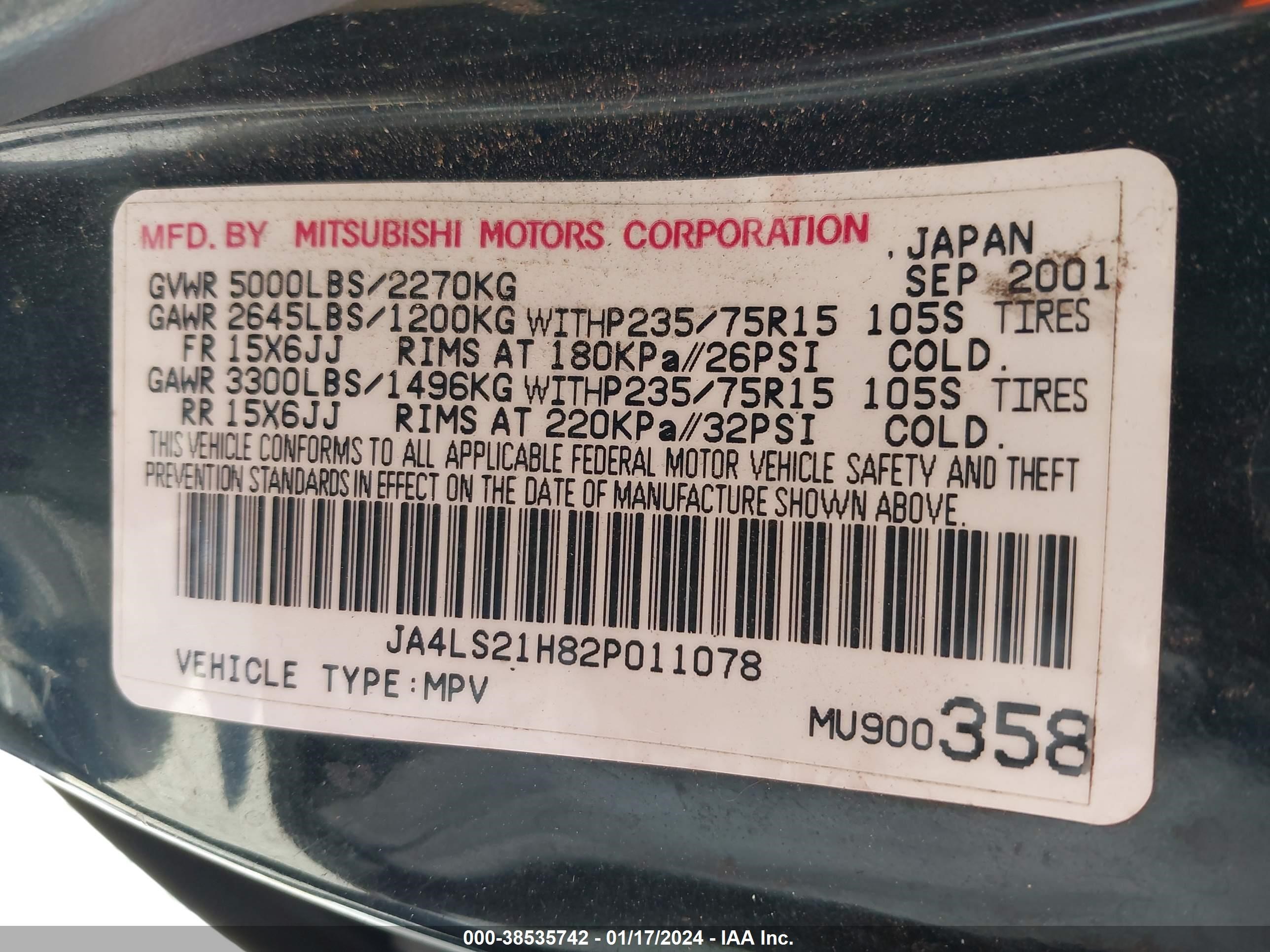 Photo 8 VIN: JA4LS21H82P011078 - MITSUBISHI MONTERO SPORT 