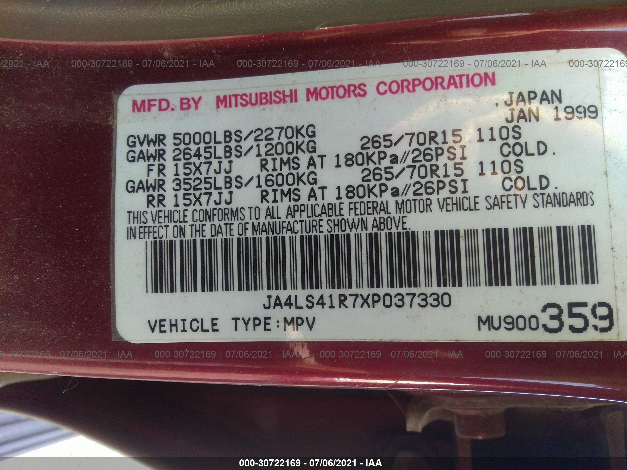 Photo 8 VIN: JA4LS41R7XP037330 - MITSUBISHI MONTERO SPORT 