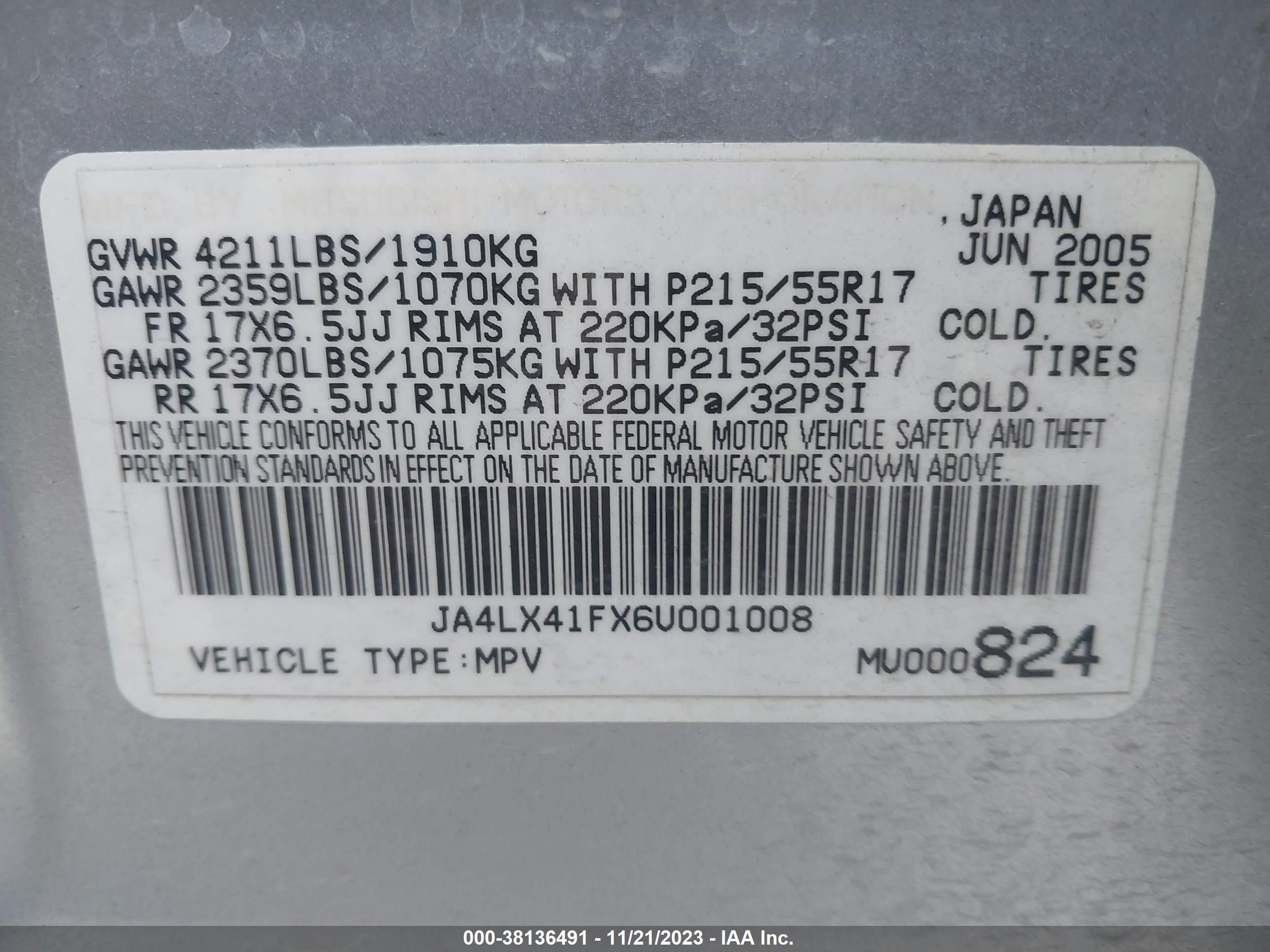 Photo 8 VIN: JA4LX41FX6U001008 - MITSUBISHI OUTLANDER 