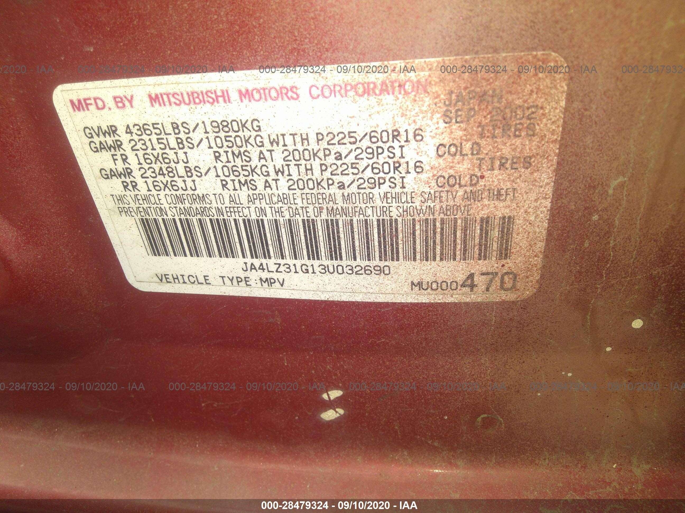 Photo 8 VIN: JA4LZ31G13U032690 - MITSUBISHI OUTLANDER 