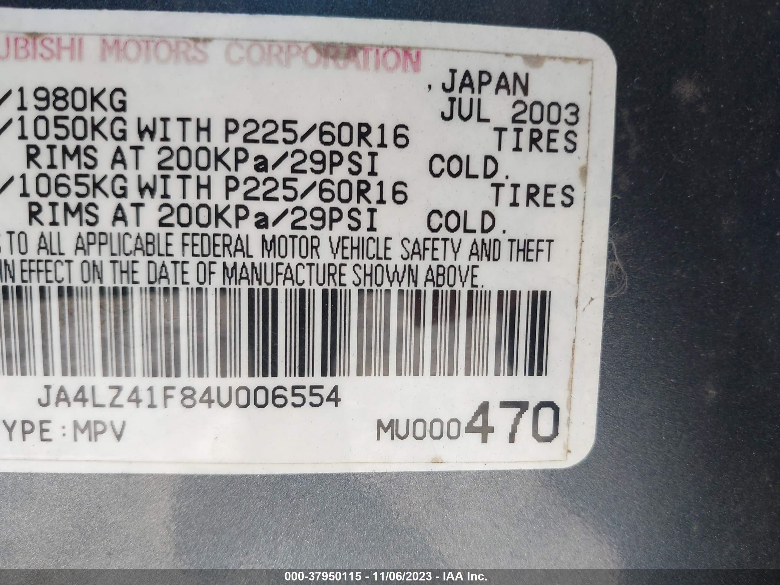 Photo 8 VIN: JA4LZ41F84U006554 - MITSUBISHI OUTLANDER 