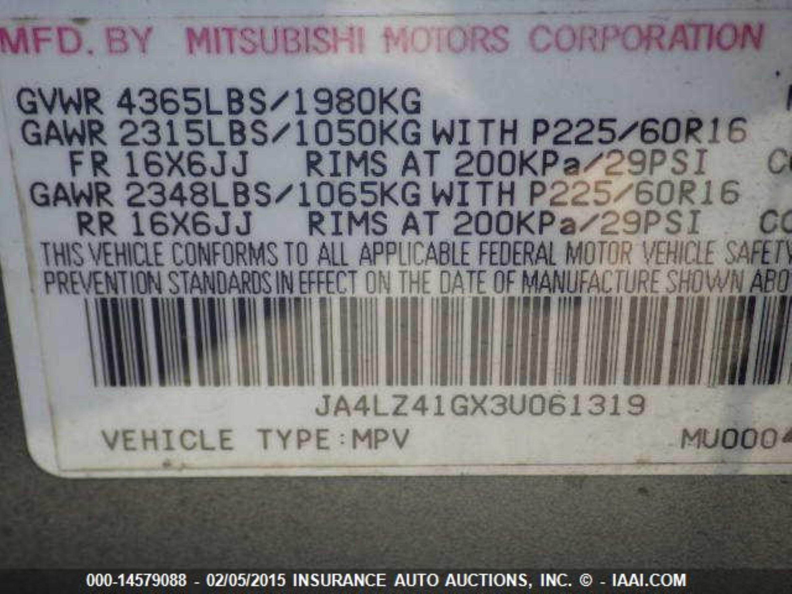 Photo 8 VIN: JA4LZ41GX3U061319 - MITSUBISHI OUTLANDER 