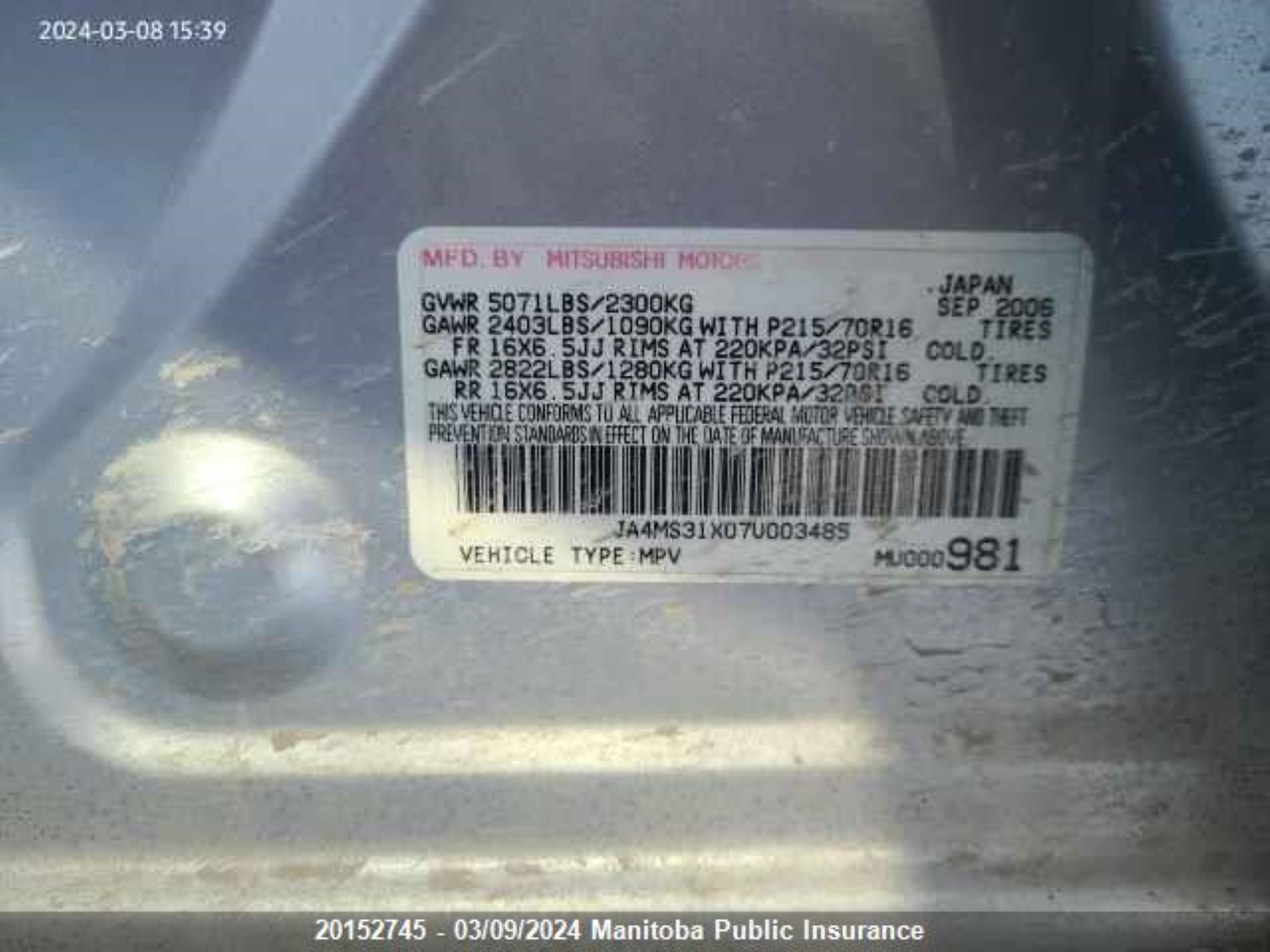 Photo 8 VIN: JA4MS31X07U003485 - MITSUBISHI OUTLANDER 