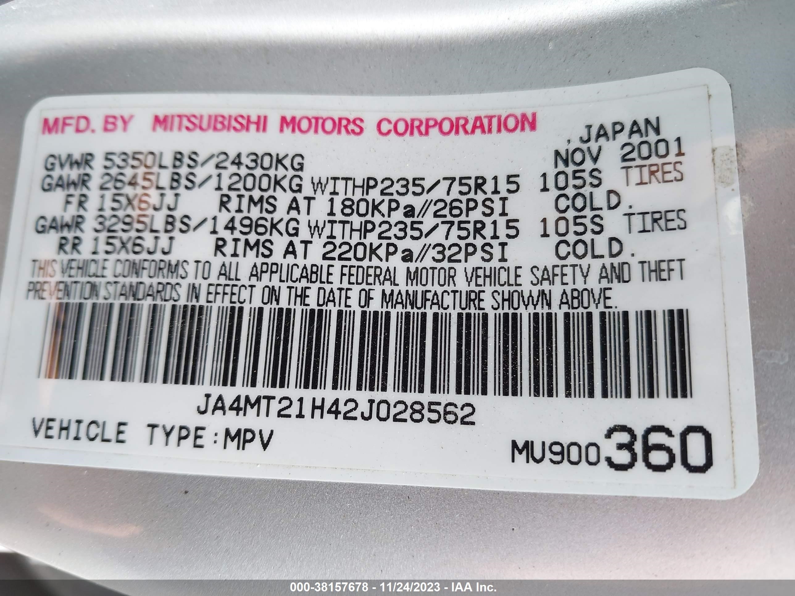 Photo 8 VIN: JA4MT21H42J028562 - MITSUBISHI MONTERO SPORT 