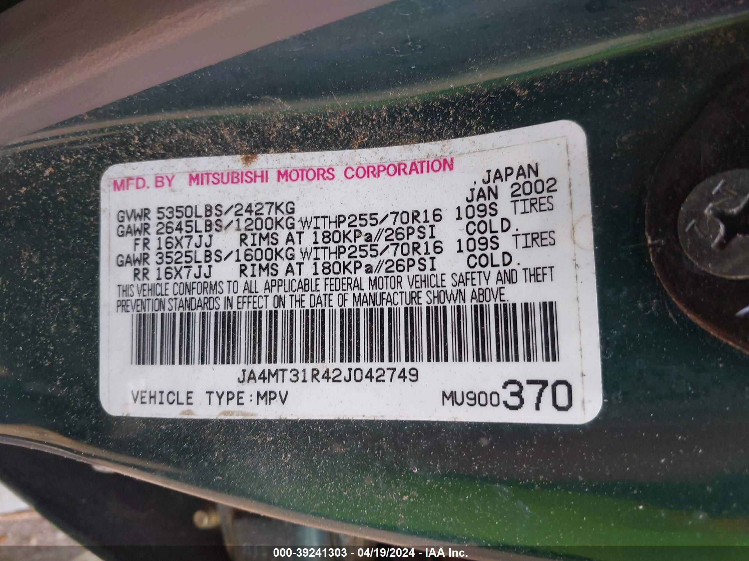 Photo 8 VIN: JA4MT31R42J042749 - MITSUBISHI MONTERO SPORT 