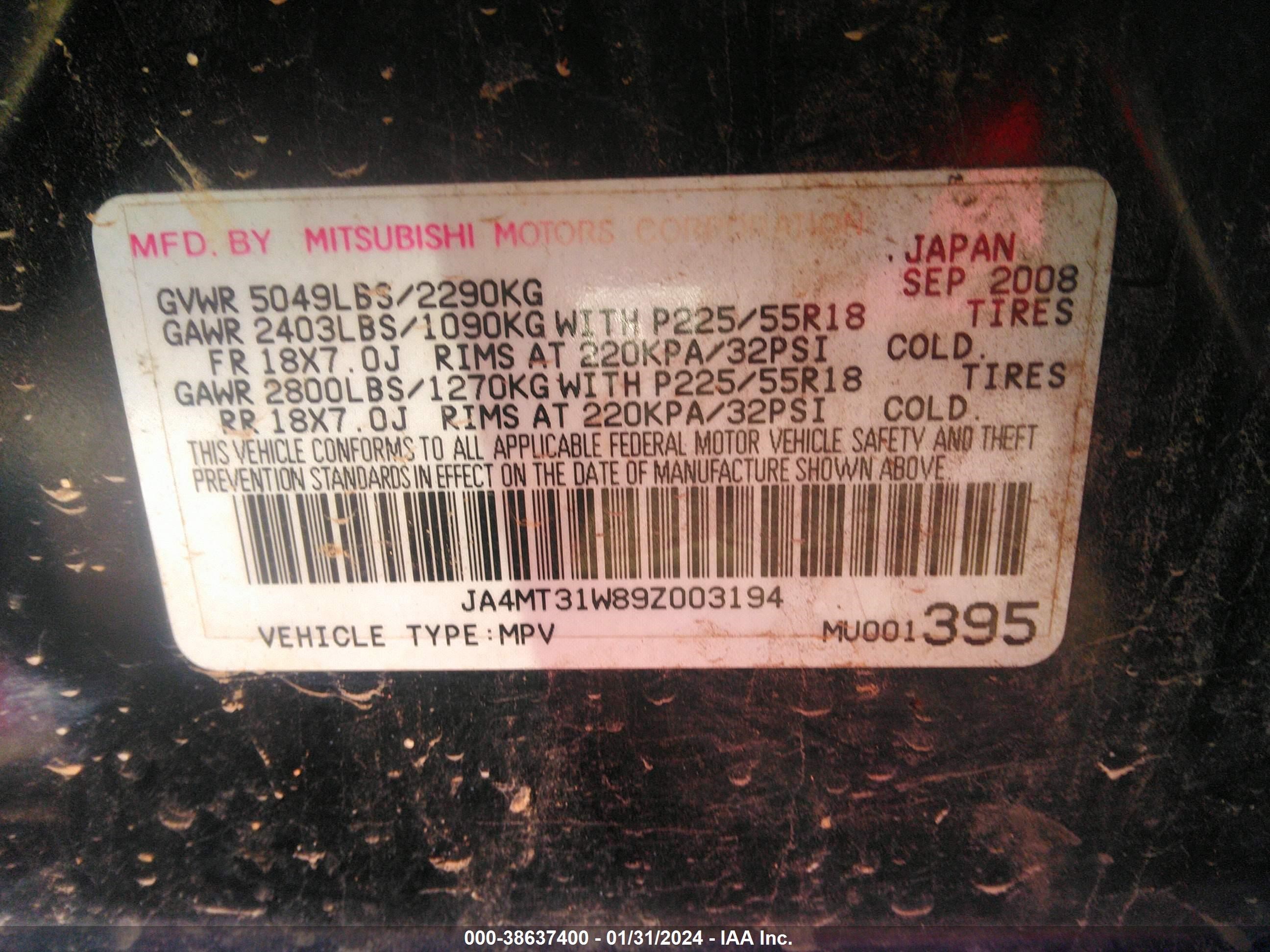 Photo 8 VIN: JA4MT31W89Z003194 - MITSUBISHI OUTLANDER 