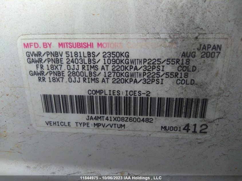 Photo 8 VIN: JA4MT41X08Z600482 - MITSUBISHI OUTLANDER 