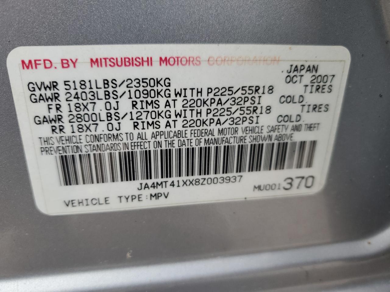 Photo 13 VIN: JA4MT41XX8Z003937 - MITSUBISHI OUTLANDER 