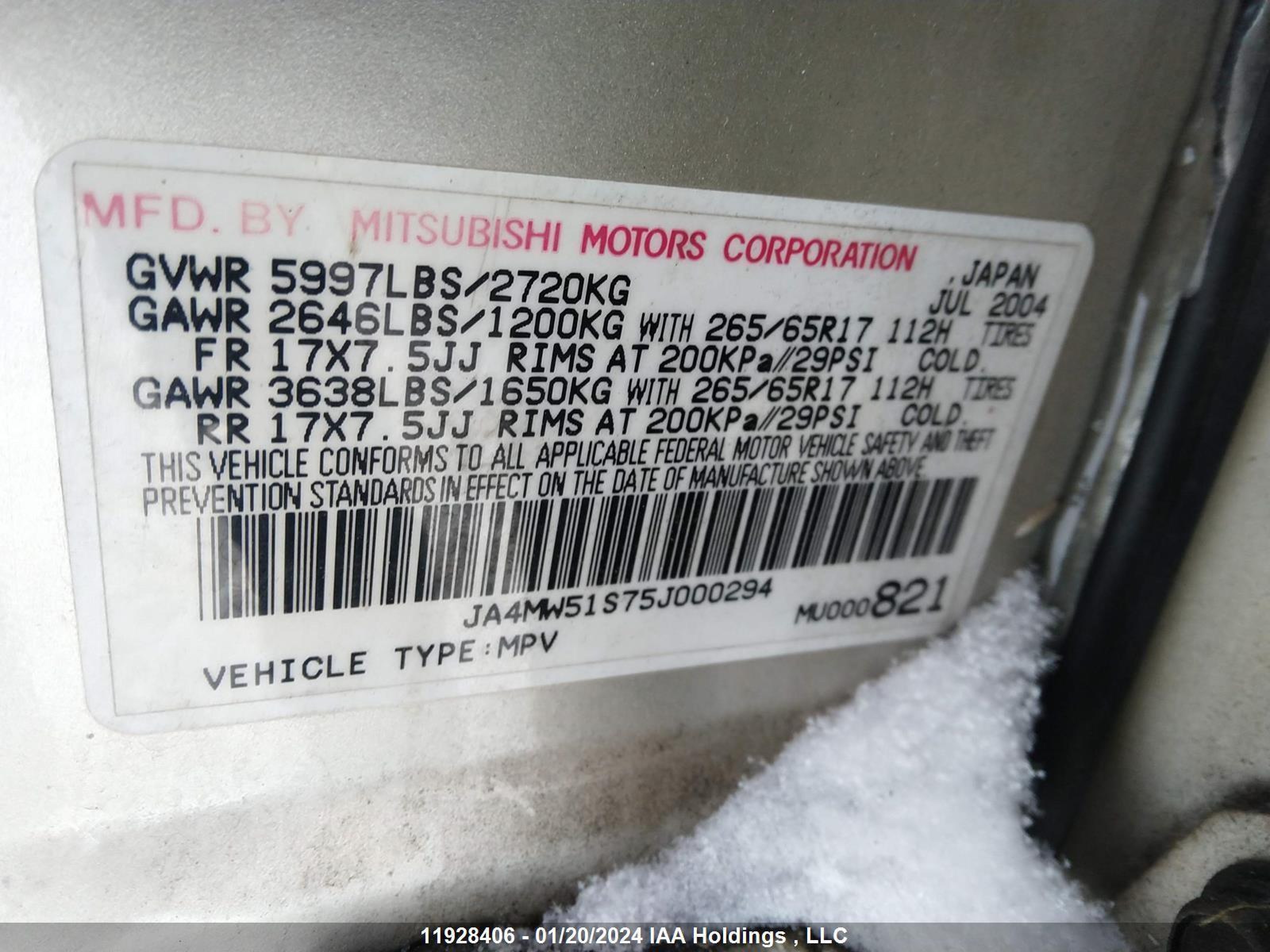 Photo 8 VIN: JA4MW51S75J000294 - MITSUBISHI MONTERO 