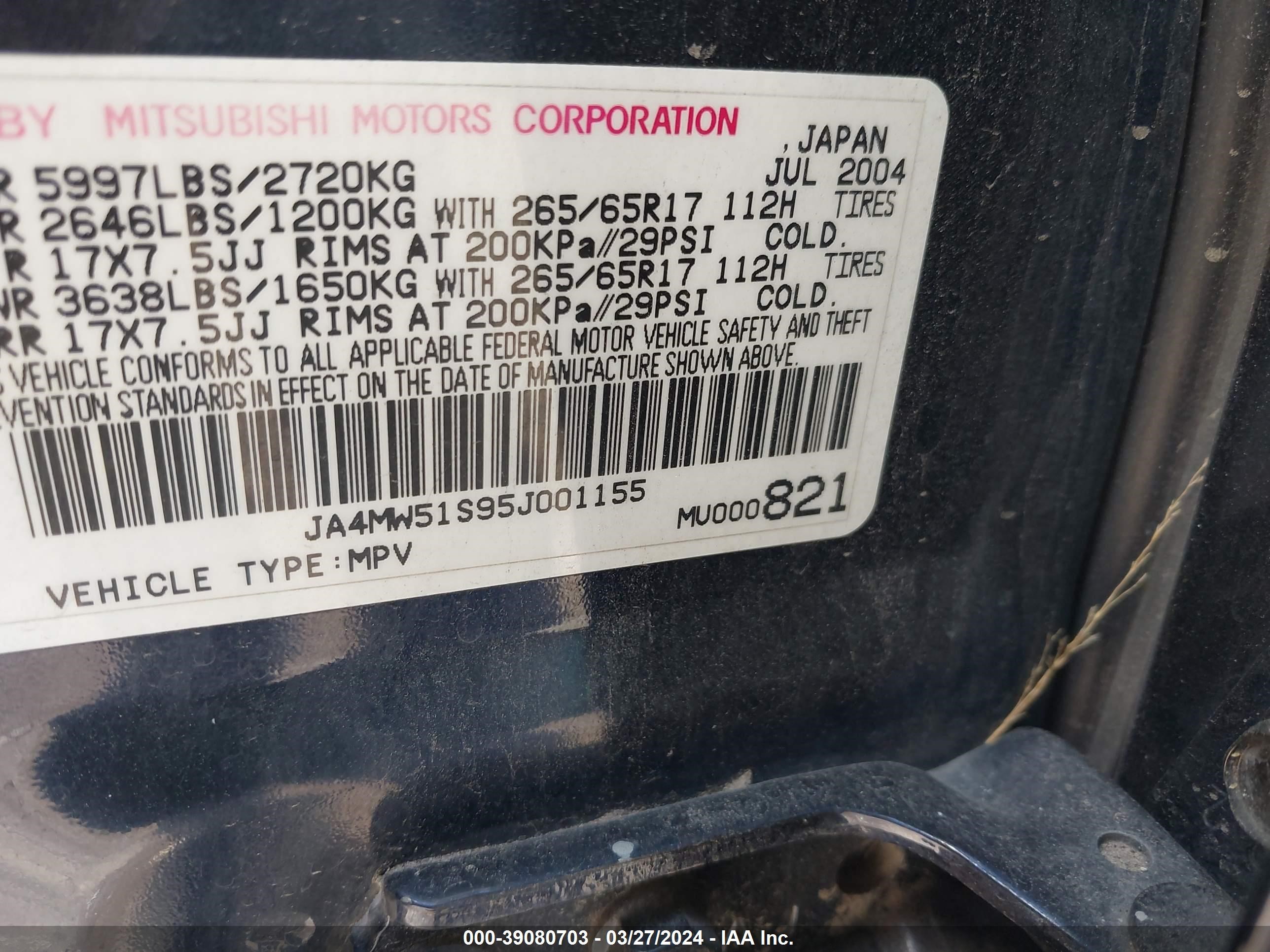 Photo 8 VIN: JA4MW51S95J001155 - MITSUBISHI MONTERO 