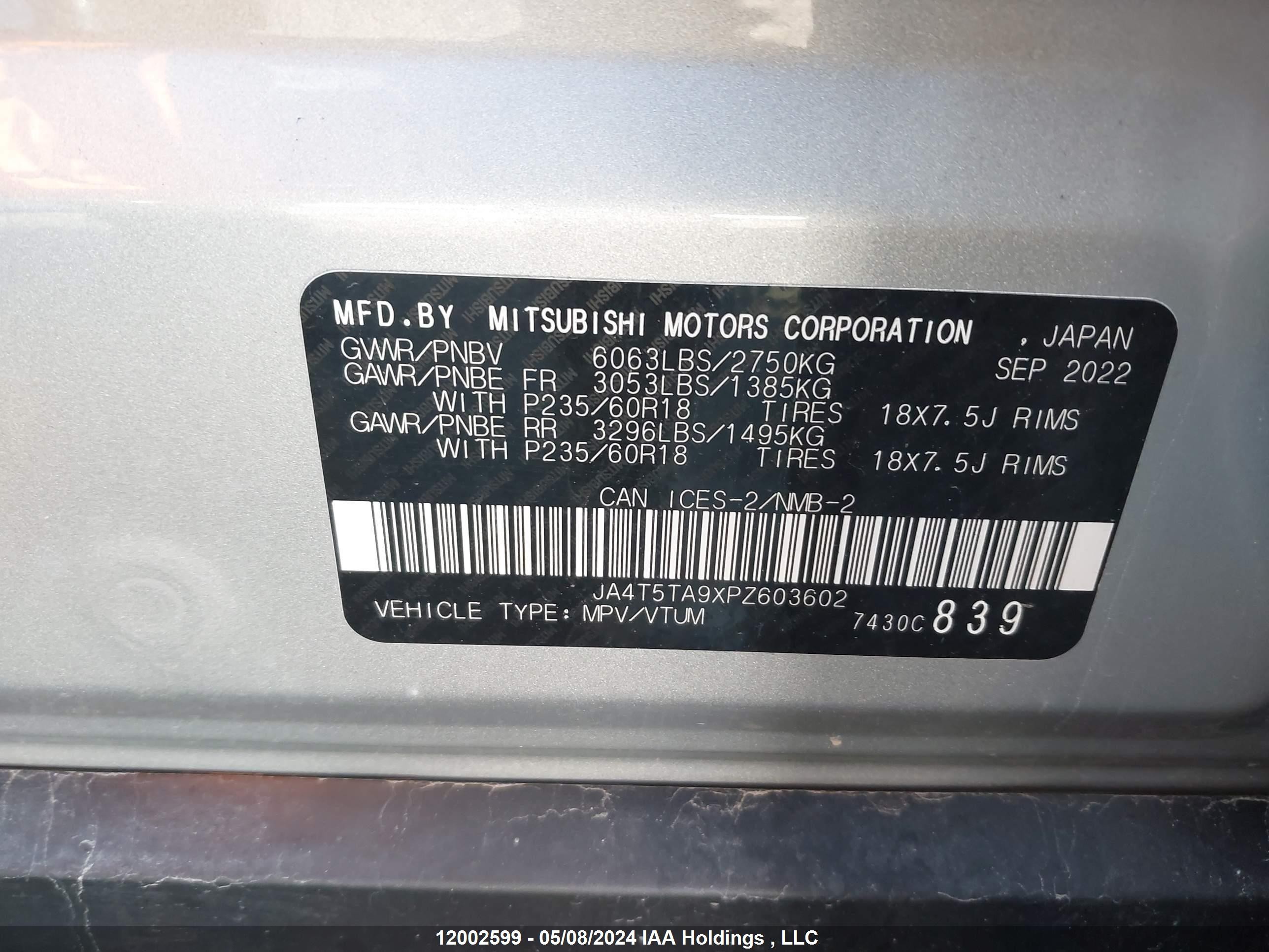 Photo 8 VIN: JA4T5TA9XPZ603602 - MITSUBISHI OUTLANDER 