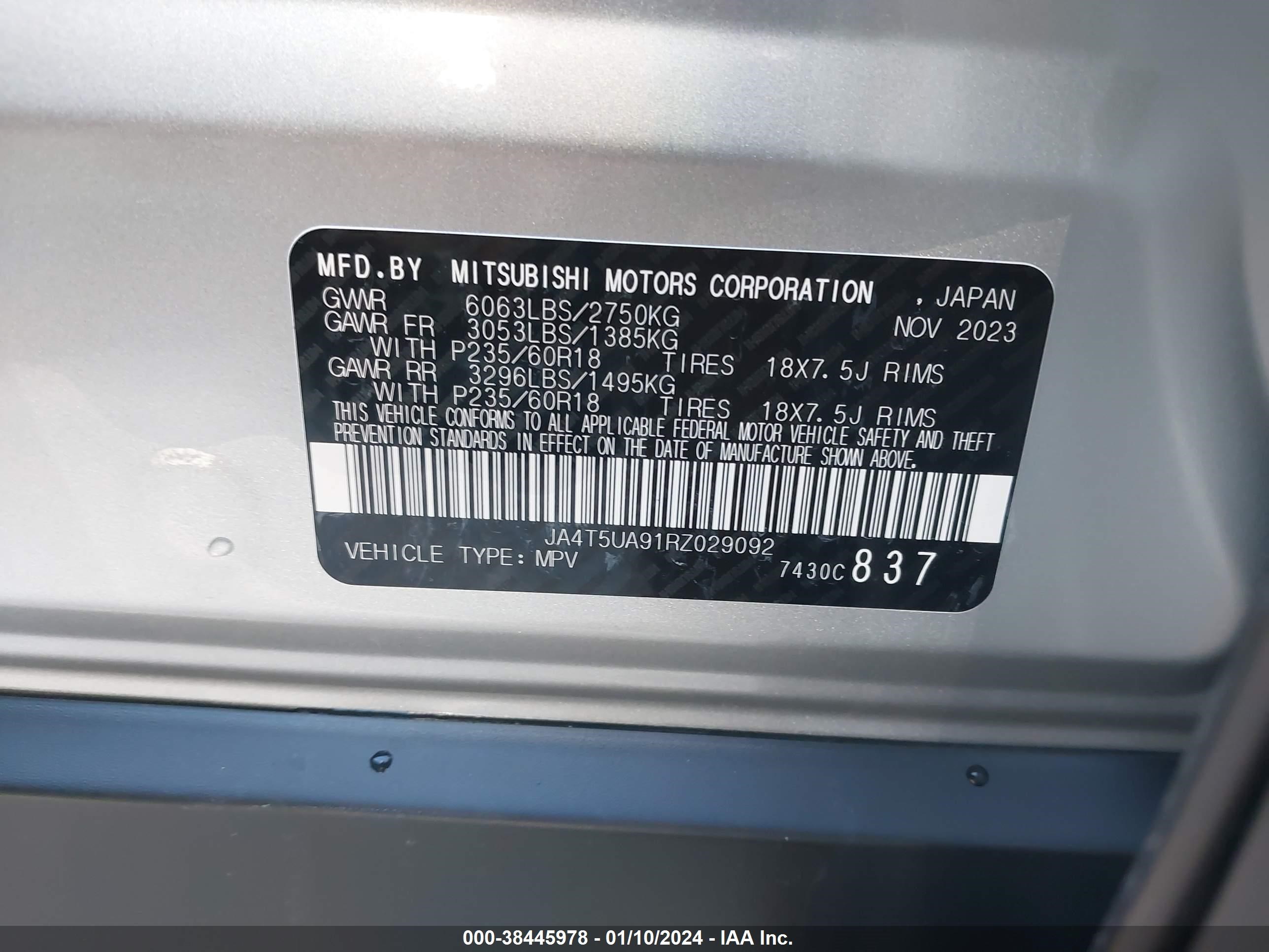 Photo 4 VIN: JA4T5UA91RZ029092 - MITSUBISHI OUTLANDER 