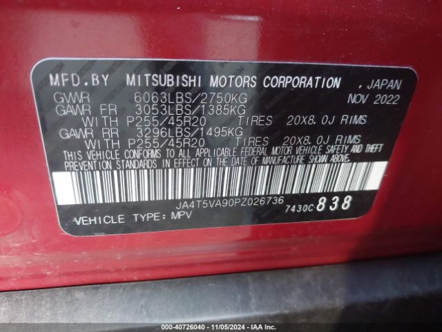 Photo 8 VIN: JA4T5VA90PZ026736 - MITSUBISHI OUTLANDER 