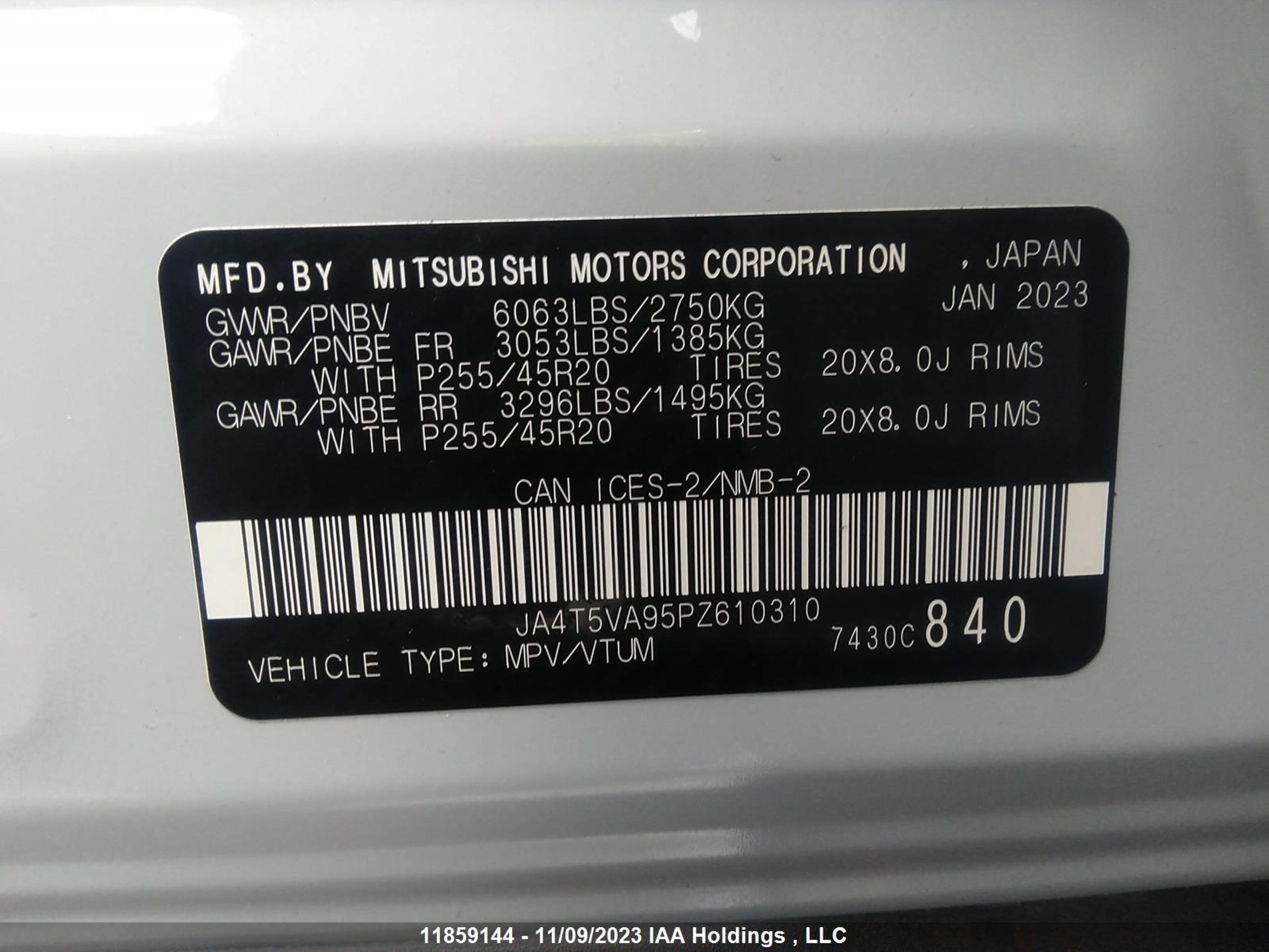 Photo 8 VIN: JA4T5VA95PZ610310 - MITSUBISHI OUTLANDER 