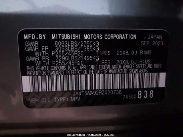 Photo 8 VIN: JA4T5WA92RZ020736 - MITSUBISHI OUTLANDER 