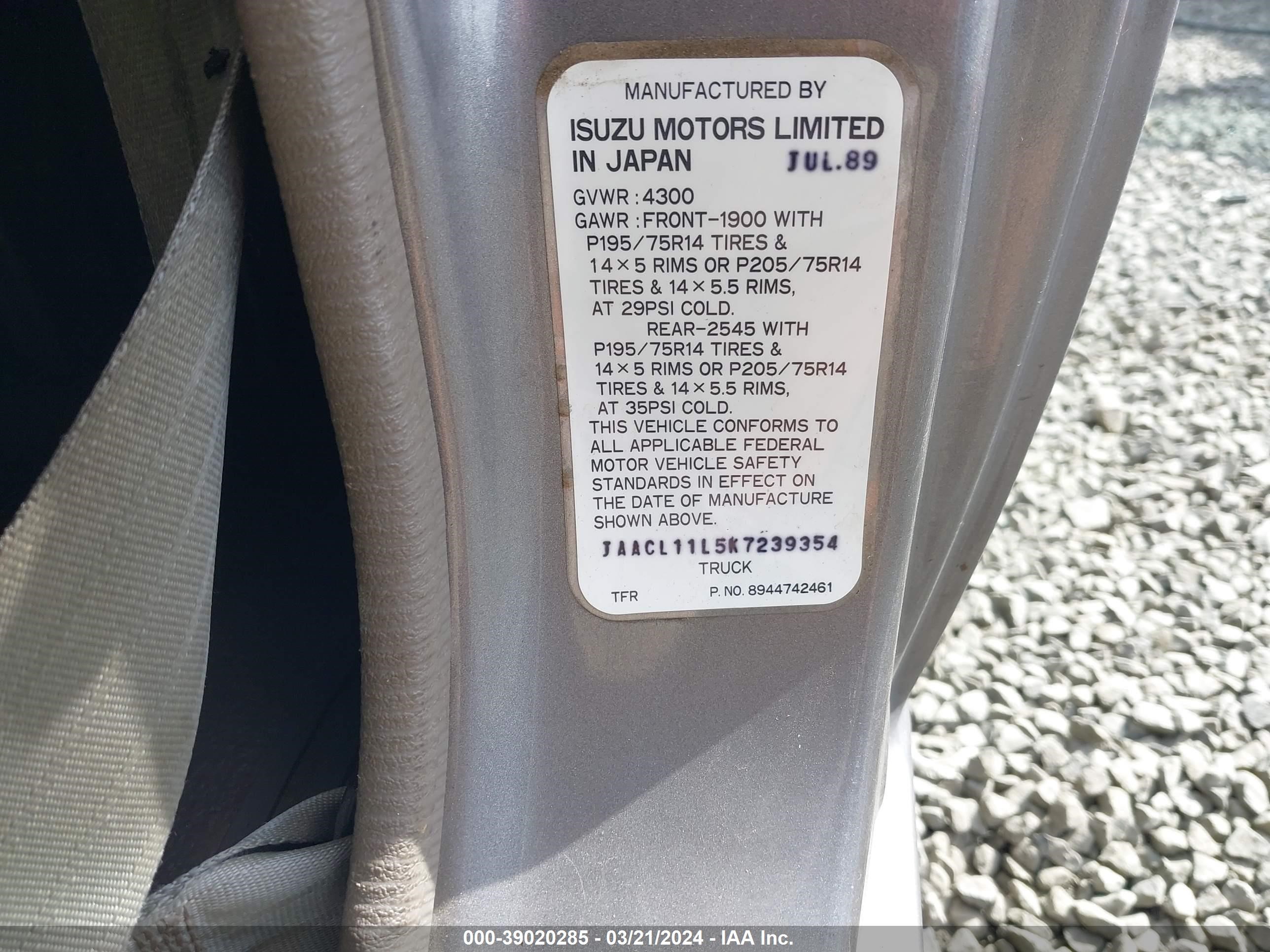 Photo 8 VIN: JAACL11L5K7239354 - ISUZU NULL 