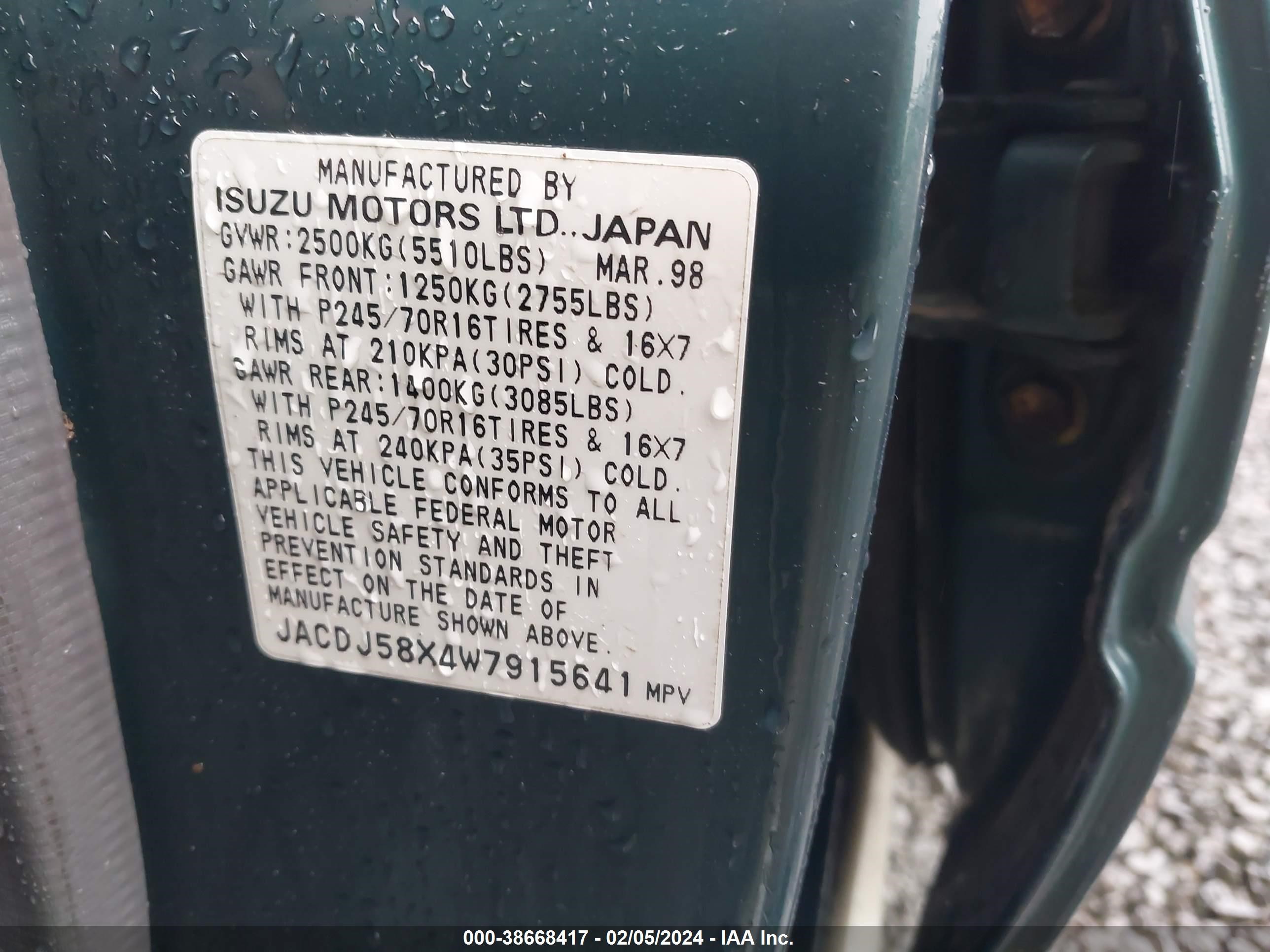 Photo 8 VIN: JACDJ58X4W7915641 - ISUZU TROOPER 