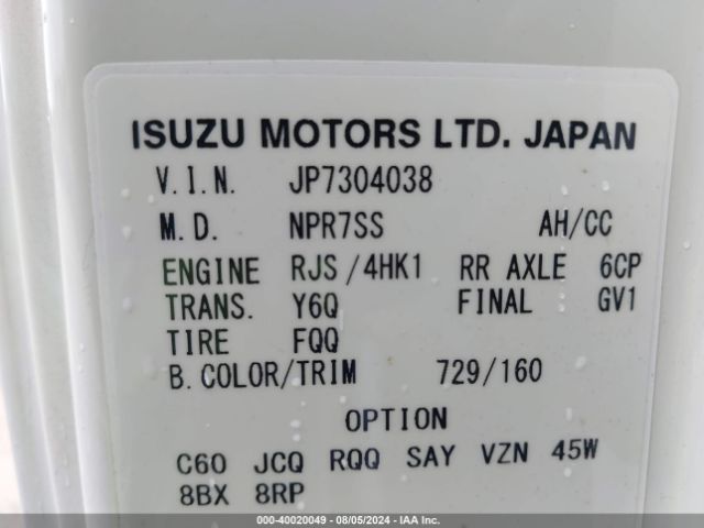 Photo 8 VIN: JALE5W162P7304038 - ISUZU NRR 