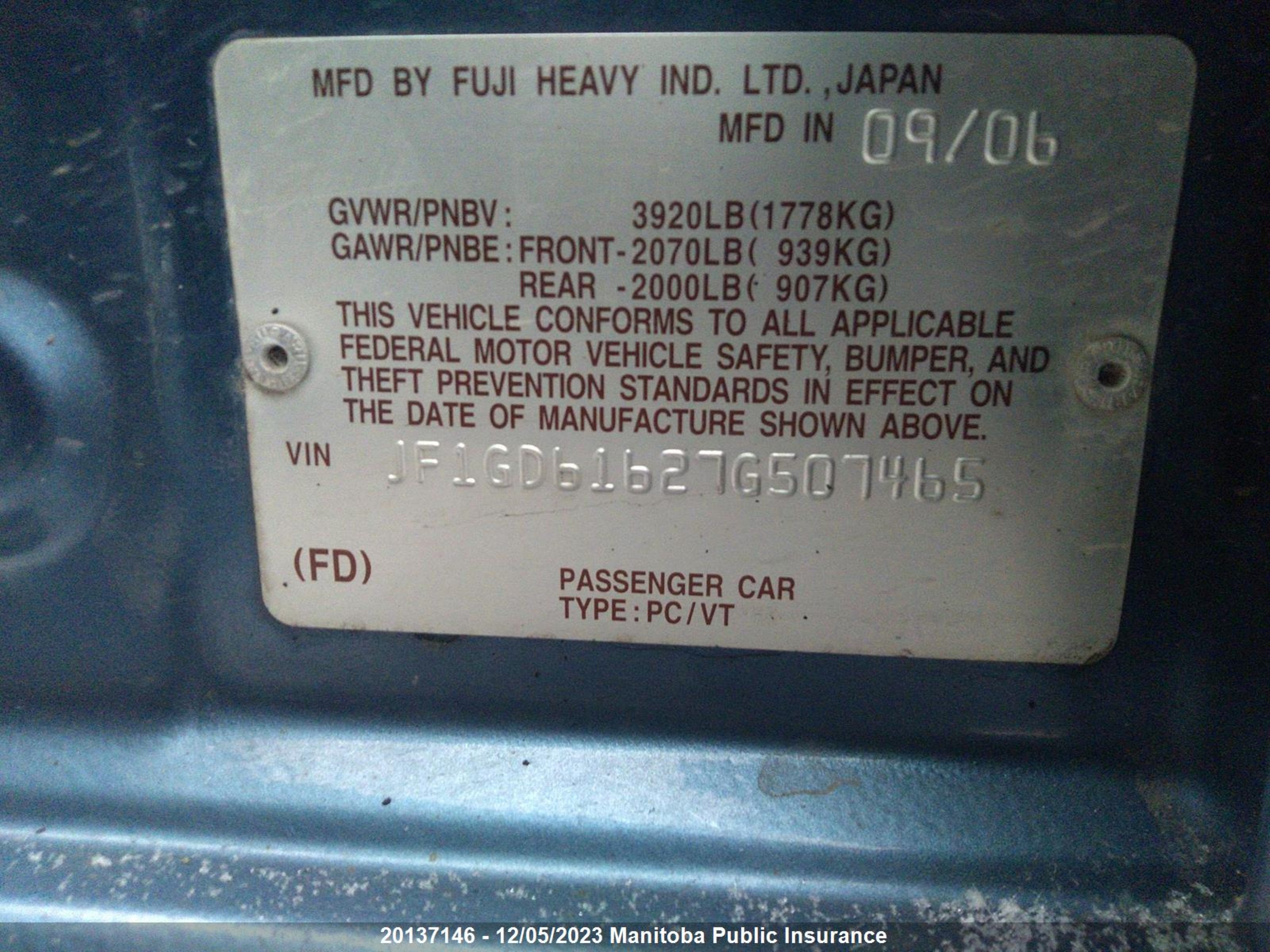 Photo 8 VIN: JF1GD61627G507465 - SUBARU NULL 