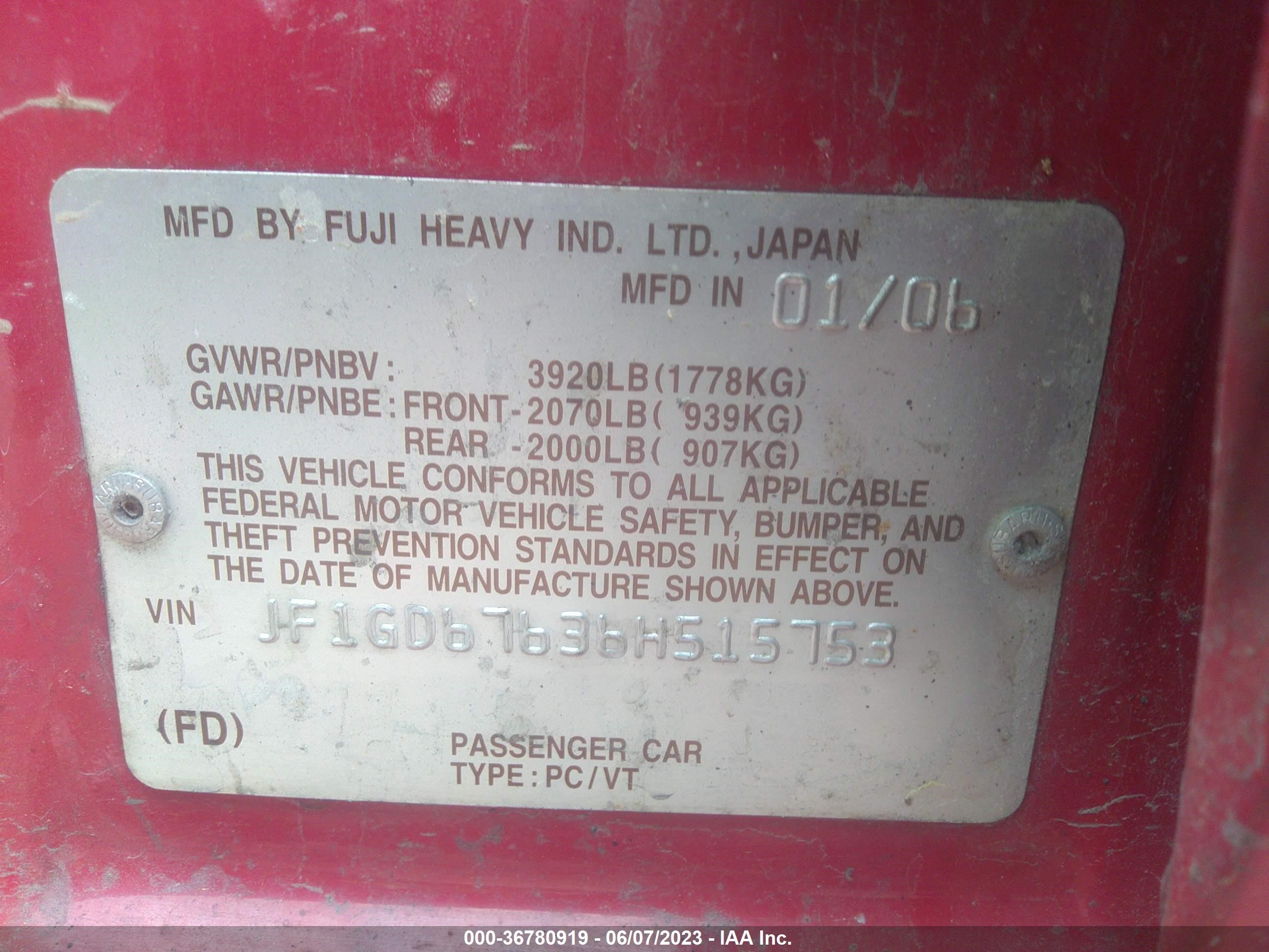 Photo 8 VIN: JF1GD67636H515753 - SUBARU IMPREZA 