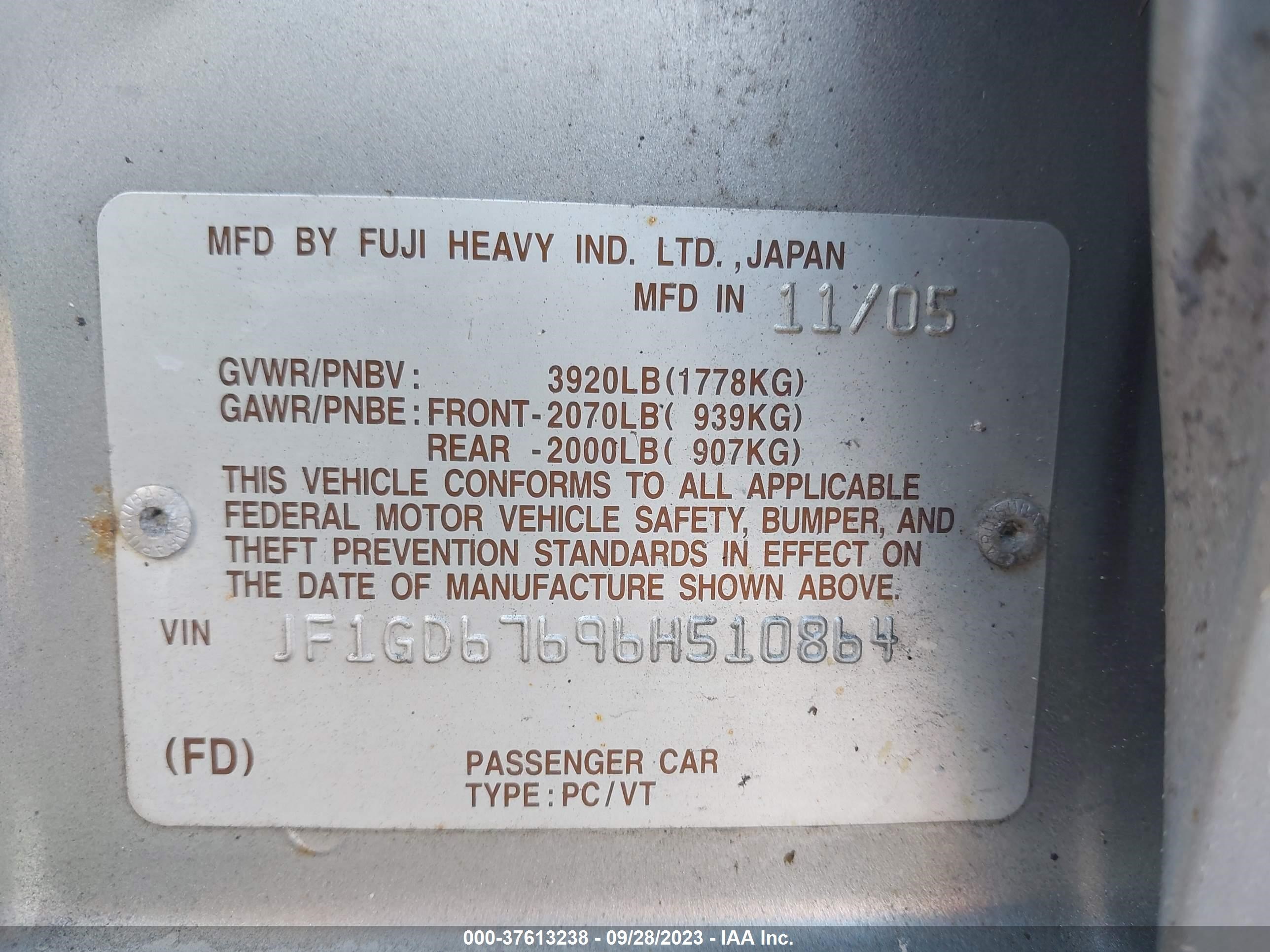 Photo 8 VIN: JF1GD67696H510864 - SUBARU IMPREZA 