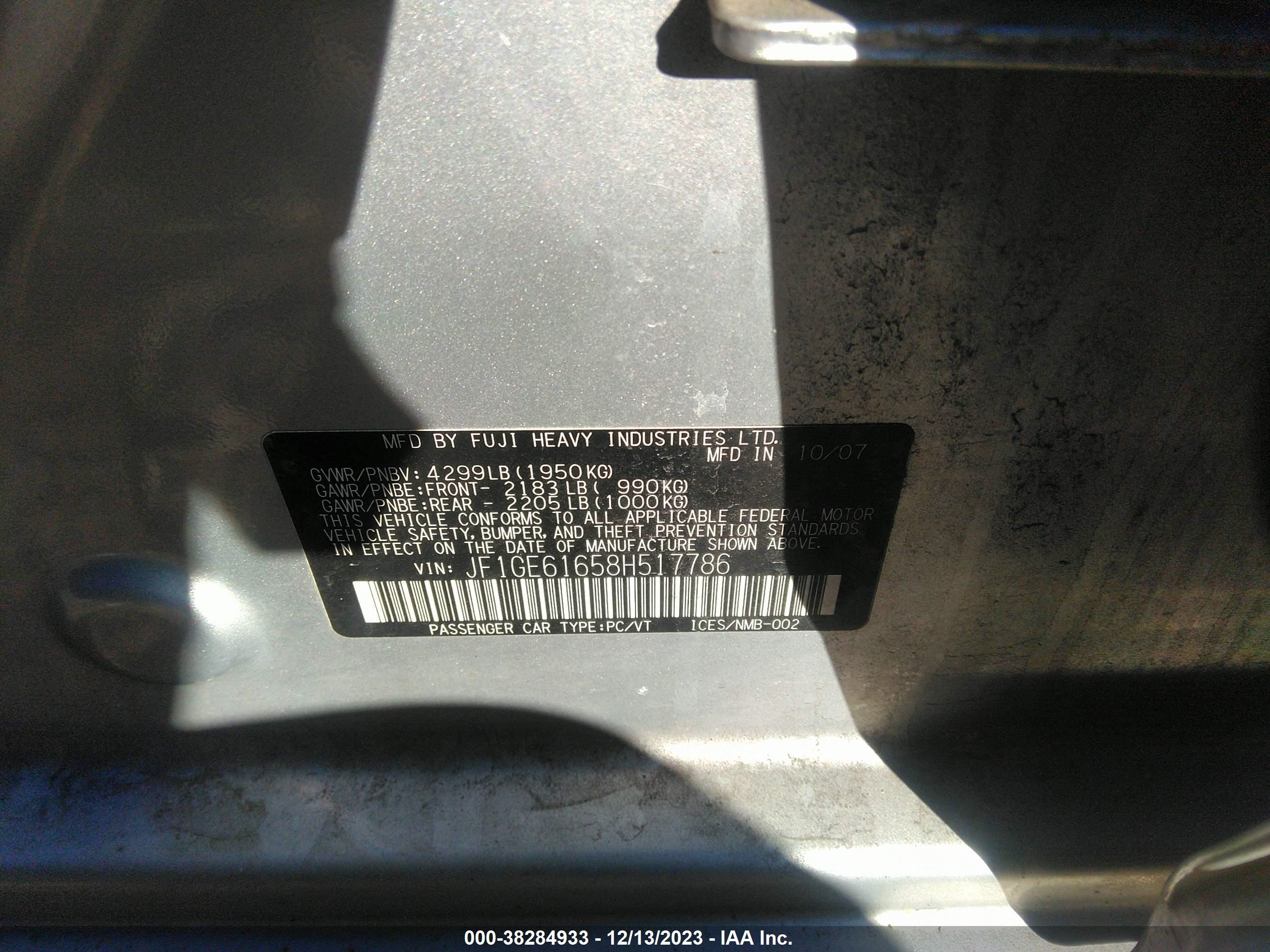 Photo 8 VIN: JF1GE61658H517786 - SUBARU IMPREZA 