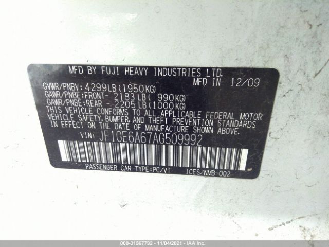 Photo 8 VIN: JF1GE6A67AG509992 - SUBARU IMPREZA SEDAN 