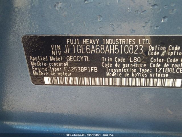 Photo 8 VIN: JF1GE6A68AH510823 - SUBARU IMPREZA SEDAN 