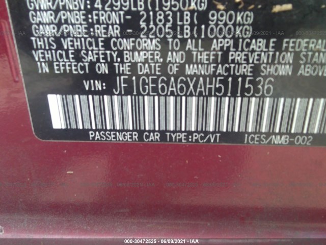 Photo 8 VIN: JF1GE6A6XAH511536 - SUBARU IMPREZA SEDAN 