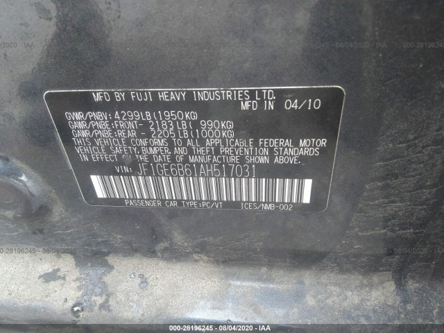 Photo 8 VIN: JF1GE6B61AH517031 - SUBARU IMPREZA SEDAN 