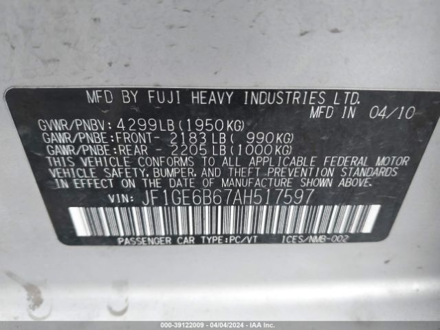 Photo 8 VIN: JF1GE6B67AH517597 - SUBARU IMPREZA 