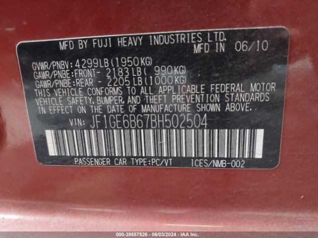 Photo 8 VIN: JF1GE6B67BH502504 - SUBARU IMPREZA 