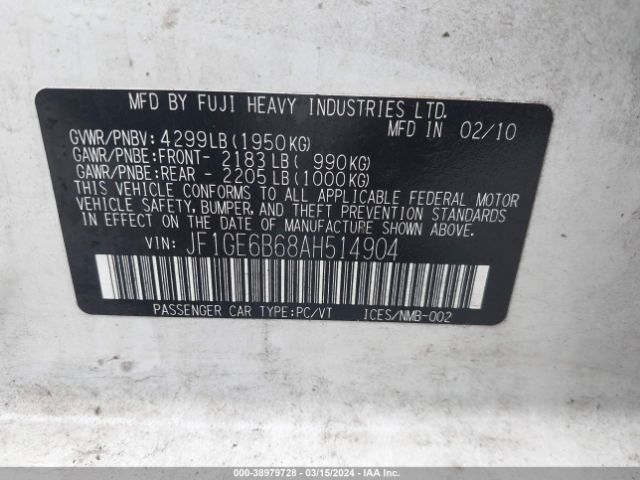 Photo 8 VIN: JF1GE6B68AH514904 - SUBARU IMPREZA 