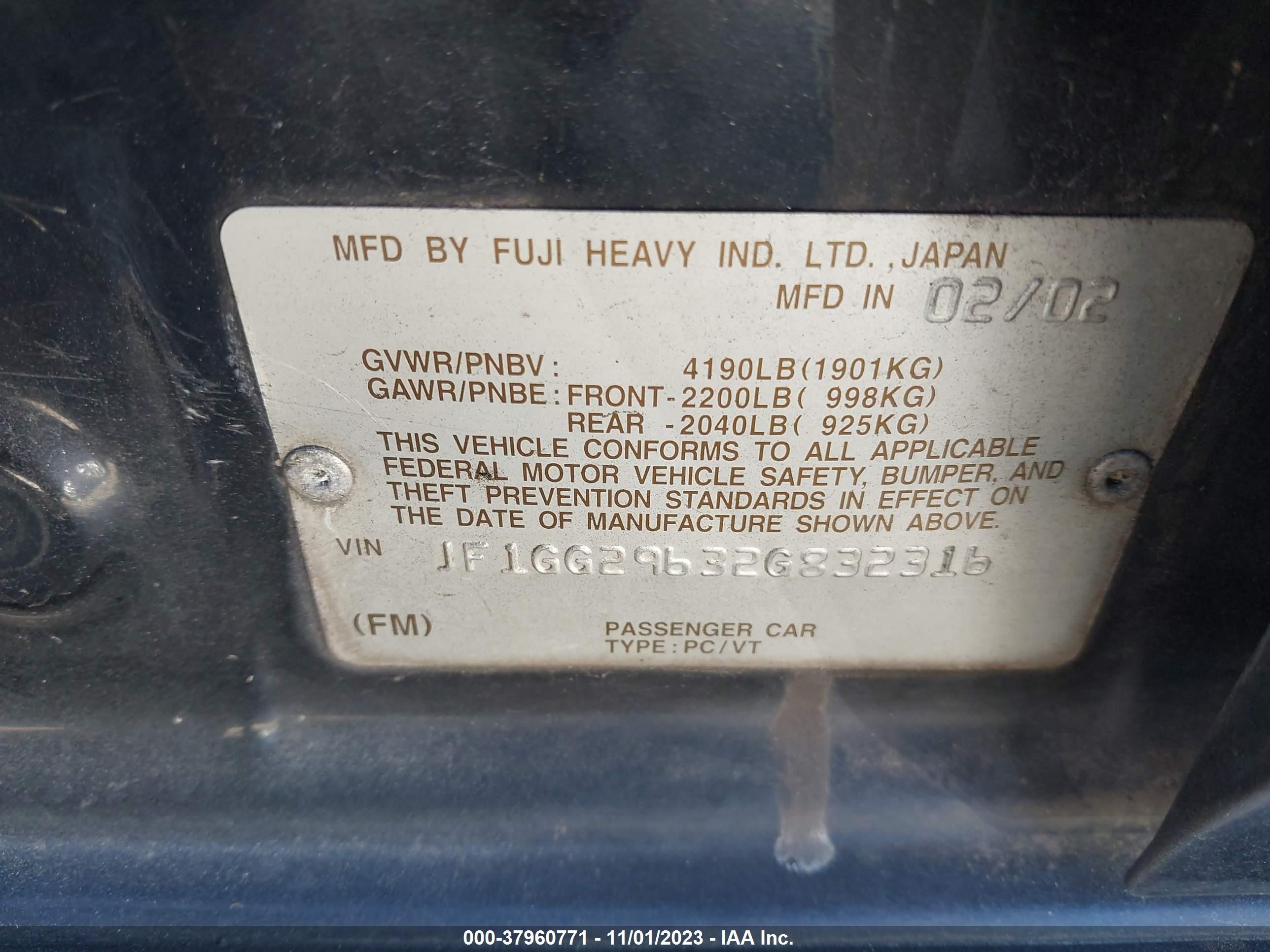 Photo 8 VIN: JF1GG29632G832316 - SUBARU IMPREZA 