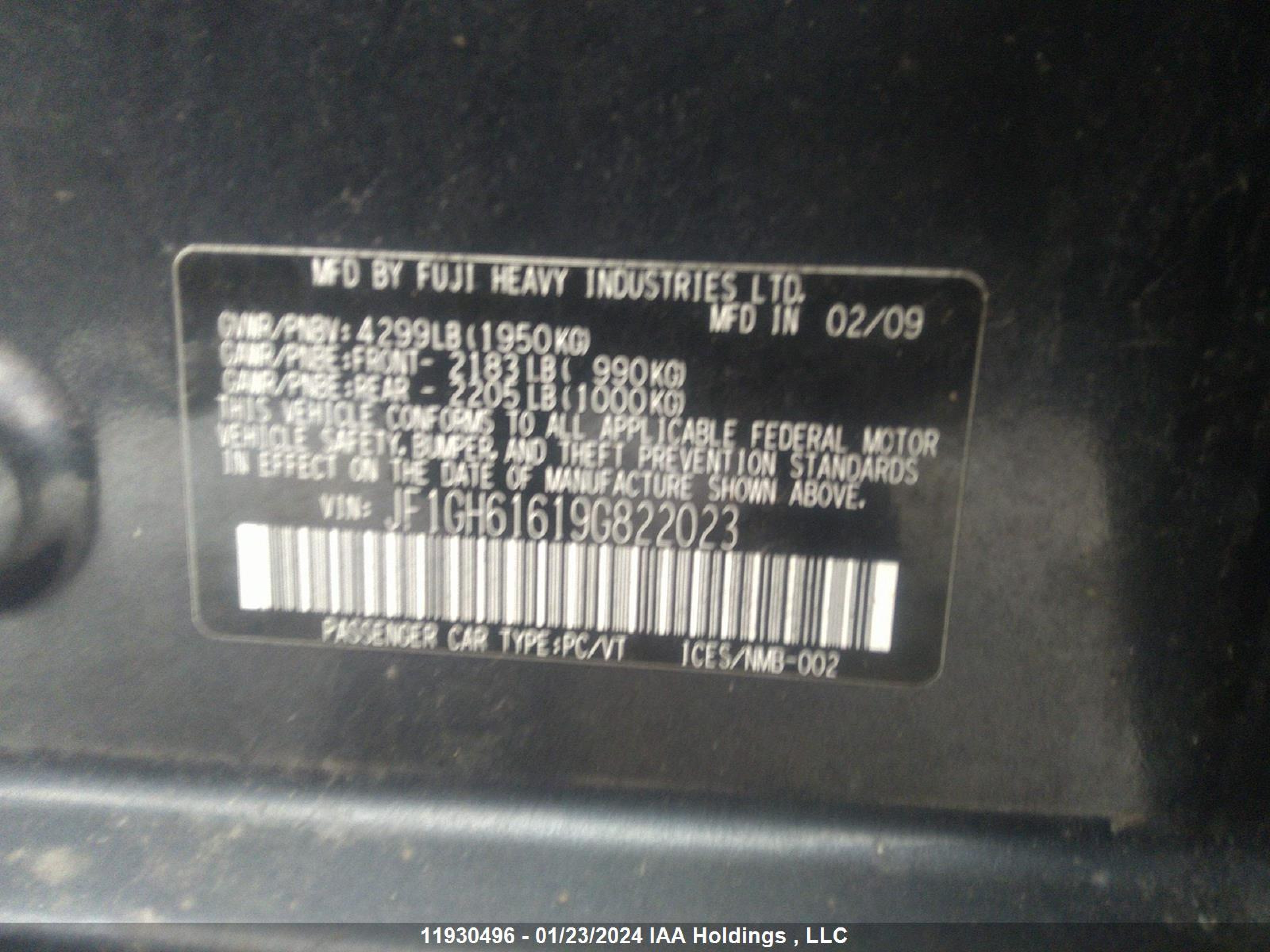 Photo 8 VIN: JF1GH61619G822023 - SUBARU IMPREZA 