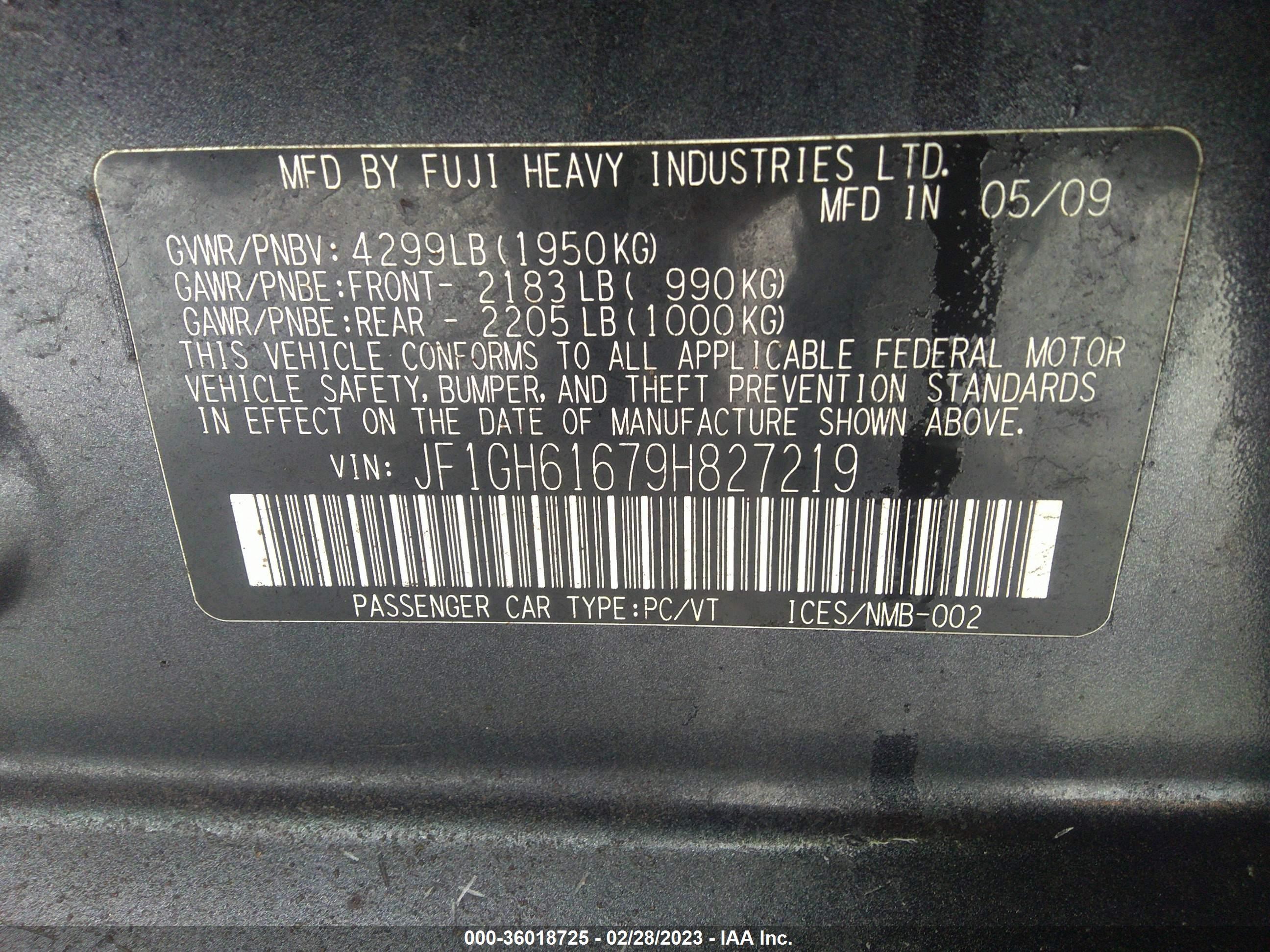 Photo 8 VIN: JF1GH61679H827219 - SUBARU IMPREZA 