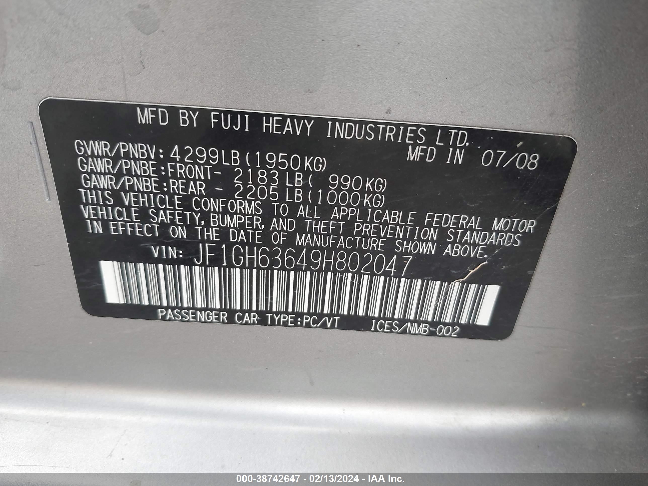 Photo 8 VIN: JF1GH63649H802047 - SUBARU IMPREZA 