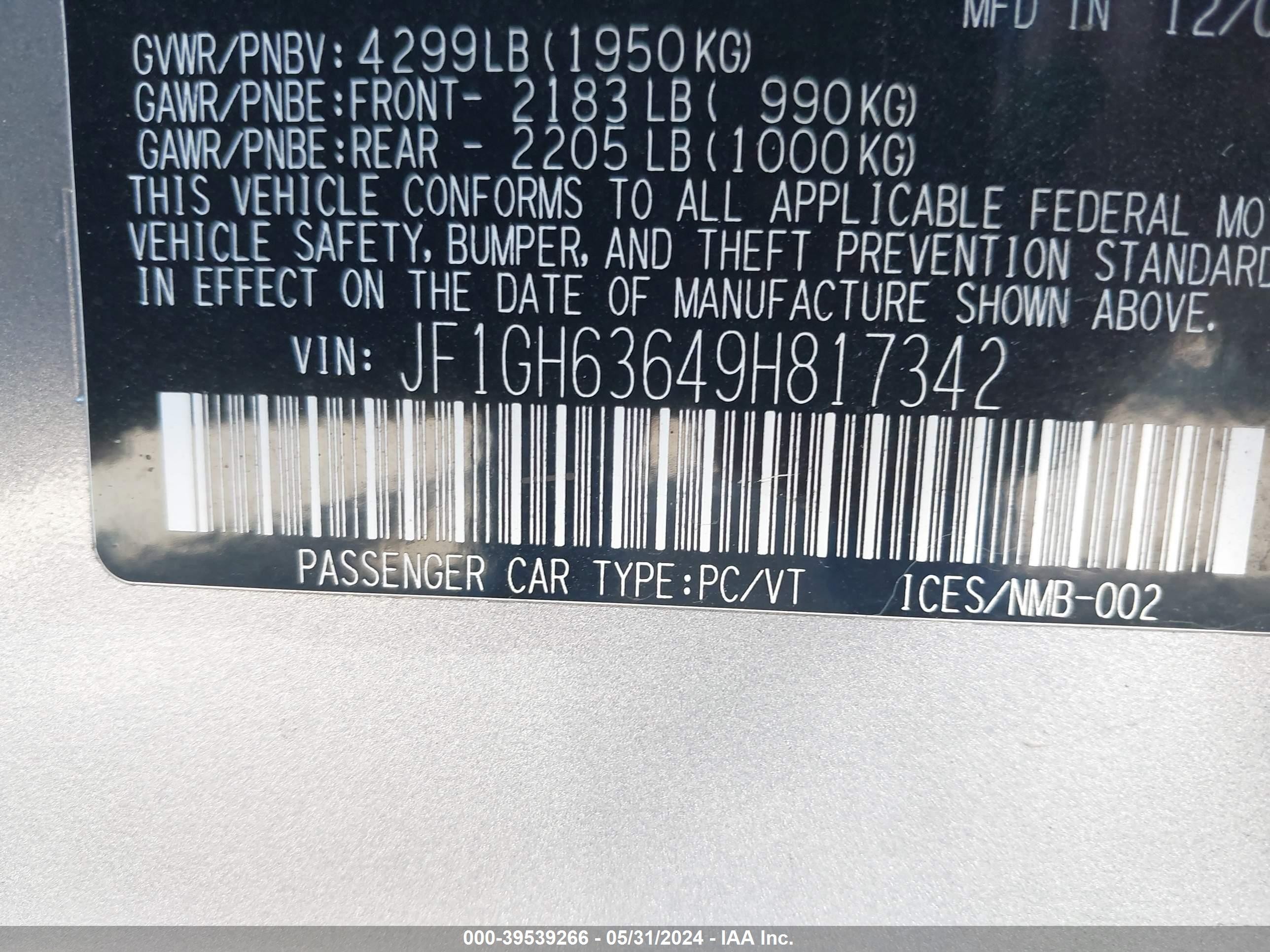 Photo 8 VIN: JF1GH63649H817342 - SUBARU IMPREZA 