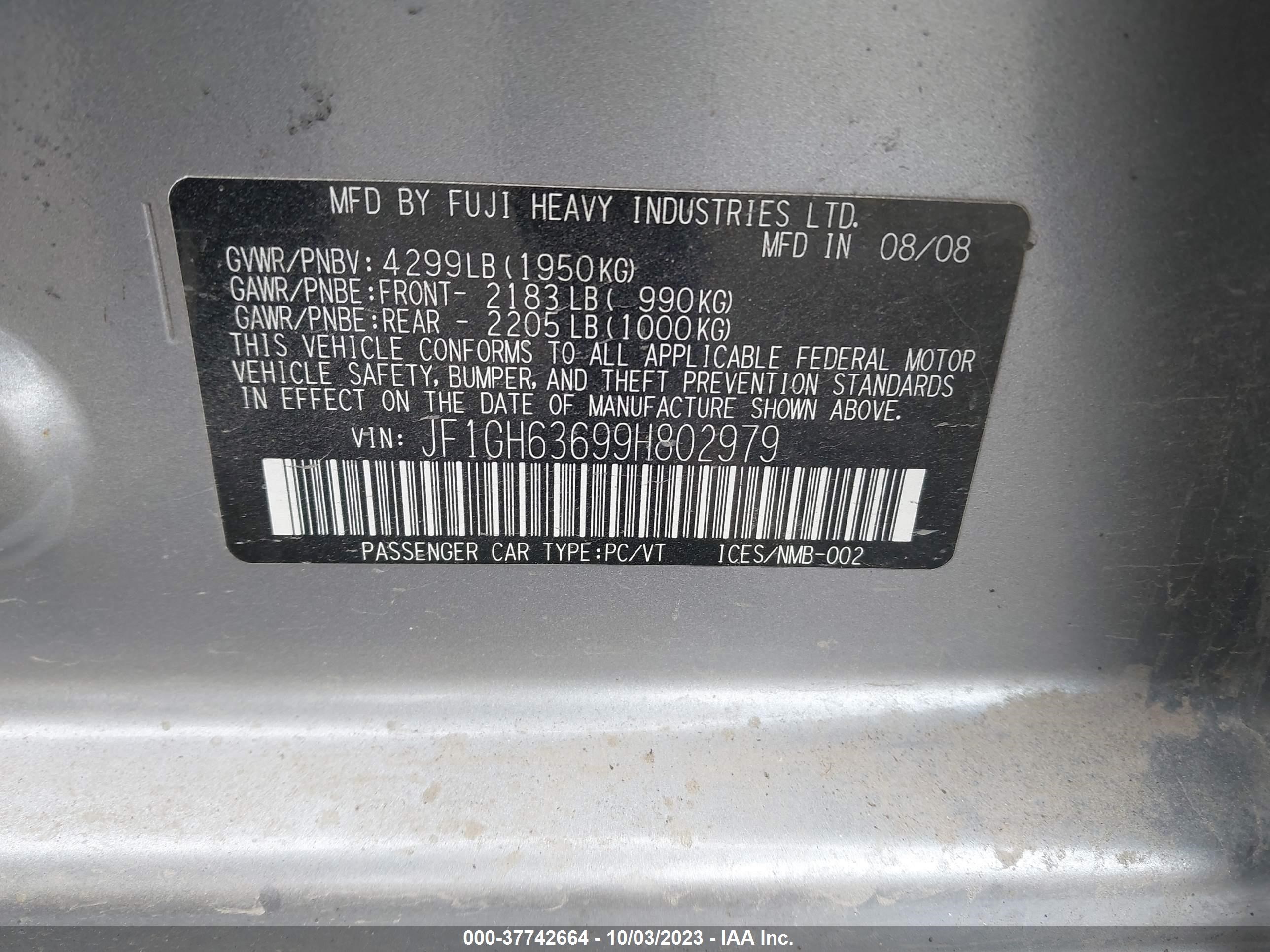 Photo 8 VIN: JF1GH63699H802979 - SUBARU IMPREZA 