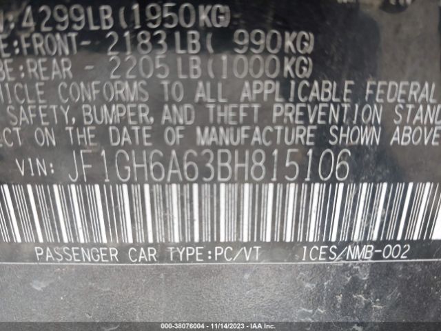 Photo 8 VIN: JF1GH6A63BH815106 - SUBARU IMPREZA WAGON 