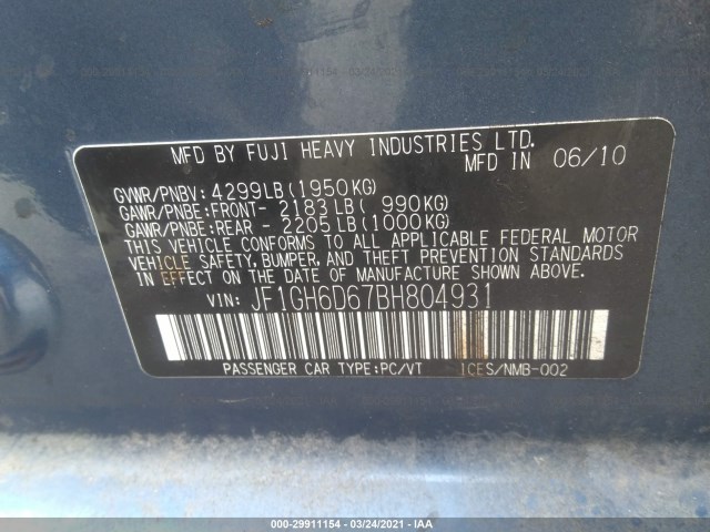 Photo 8 VIN: JF1GH6D67BH804931 - SUBARU IMPREZA WAGON 