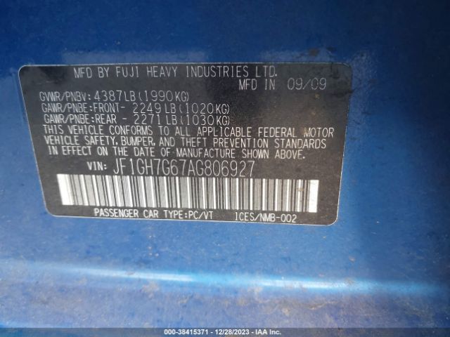 Photo 8 VIN: JF1GH7G67AG806927 - SUBARU IMPREZA 