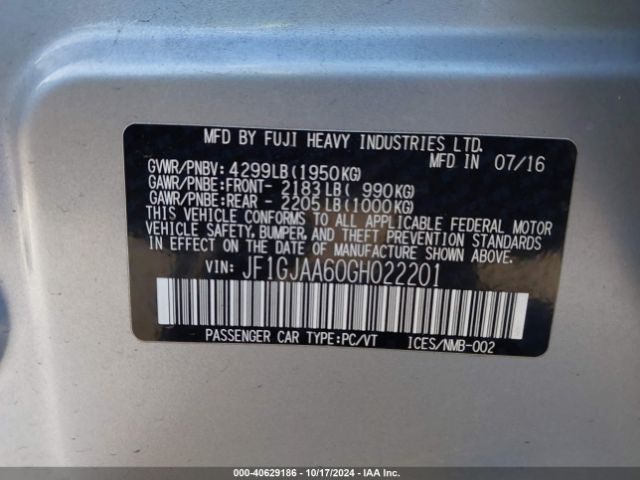 Photo 8 VIN: JF1GJAA60GH022201 - SUBARU IMPREZA 