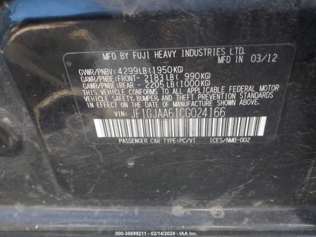 Photo 8 VIN: JF1GJAA61CG024166 - SUBARU IMPREZA 