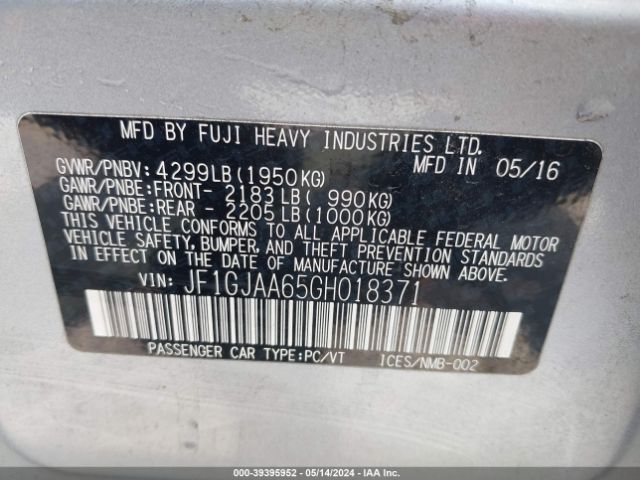 Photo 8 VIN: JF1GJAA65GH018371 - SUBARU IMPREZA 