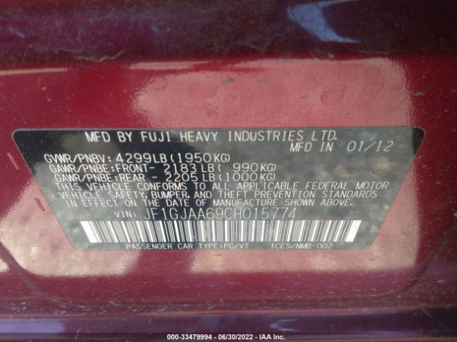 Photo 8 VIN: JF1GJAA69CH015774 - SUBARU IMPREZA SEDAN 